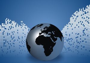 image of the world globe against digital background